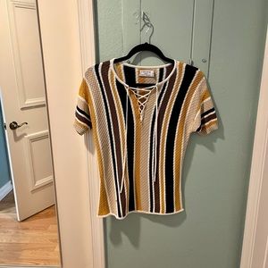 Frame Denim Lace-up Striped Knit Short-sleeve Top